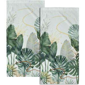 Imiss Palm Leaf Tropical Hand Towel Set of 2,Summer Green Gold Leaves Botanical Kitchen Dish Towels 14.4 x 28.3 Inch Soft Bathroom Guest Towels for Spa Yoga Gym Decor