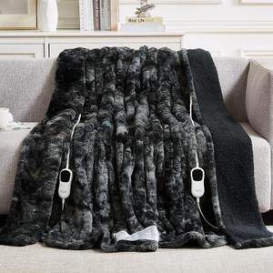 Homemate Electric Heated Blanket Queen Size - 84"x90" Heating Blanket Queen Size Dual Control 1/2/4/6/8 Hours Auto-Off 10 Heat Level Over-Heat Protection Luxury Faux Fur Sherpa ETL Certification