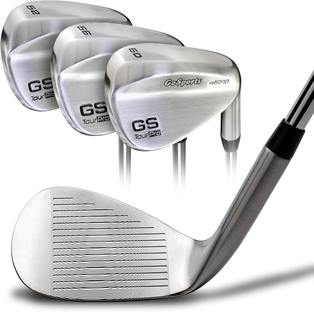 GoSports Illegal Max Spin Golf Wedge Set - Men's Right Handed Sand, Lob, Gap Wedge, Brushed Stainless