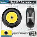 2 PCS 11x4.00-5 Flat Free Lawn Mower Tires, Zero Turn Lawn Mower Replacement Tires,11x4-5 Solid Tires and Wheel with Rims,3.4"-3.84"-4.72"-5.6" Centered Hub and 3/4" & 5/8" & 1/2" Precision Bearings