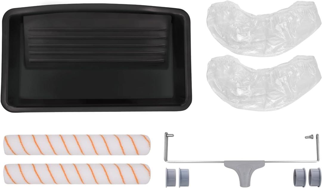 ROLLINGDOG 18 Inch Paint Roller Kit - for Large Walls & Ceilings, Heavy Duty Frame with 2 Lint-Free Covers & Deep Well Paint Tray with Liners, Professional Painting Tool Set for Fast Coverage