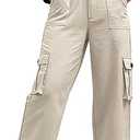 ZMPSIISA Women High Waisted Cargo Pants Wide Leg Casual Pants 6 Pockets Combat Military Trousers L