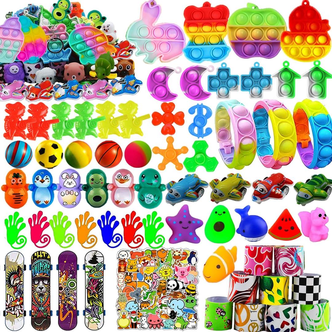 128 Pcs Party Favors, Prize Box Toys for Kids Classroom, Treasure Chest, Pinata Fillers, Goodie Bags Stuffers Bulk, Fidget Toys Set