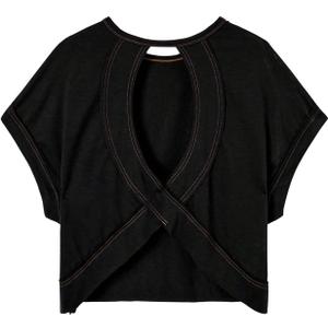 SOLY HUX Women Open Back Tops Workout Backless Tee Casual Athletic Shirts Short Sleeve Oversized Gym T Shirt (Black, XL)