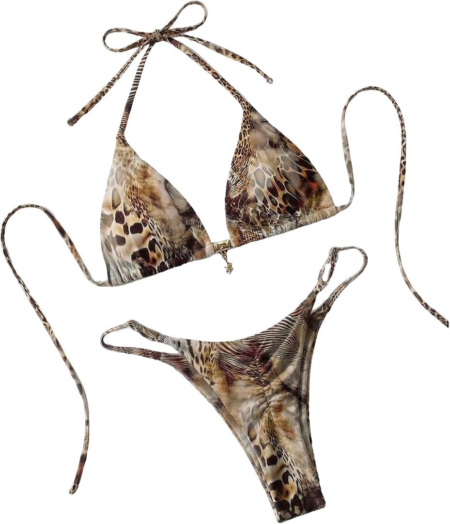 Tainehs Women's Brazillian Triangle Thong Bikini Set Sexy String Two Piece Swimsuit Bathing Suit (M)