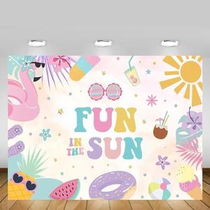 MEHOFOND Fun in The Sun Birthday Backdrop Tropical Summer Splish Splash Girly Pool Birthday Party Decorations Swimming Pool Birthday Party Banner Photo Booth Props 7x5ft