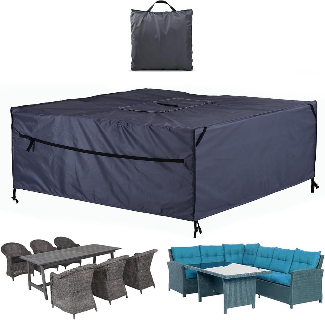 Waterproof Patio Table Cover for 6-Seat Dining Set Bag Dark Grey