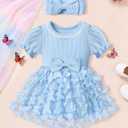 Qaoerde Baby Girl Dress Puff Sleeve Tutu Dress Butterfly Tulle Dress Flower Girl Birthday Party Princess Dresses (Blue)