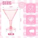 50 Pack Plastic Martini Glasses,7 oz Clear Disposable Cocktail Cups,Reusable Tall Stemmed Wine Shooter Glasses for Party Wine,Champagne,Margarita(Pink)