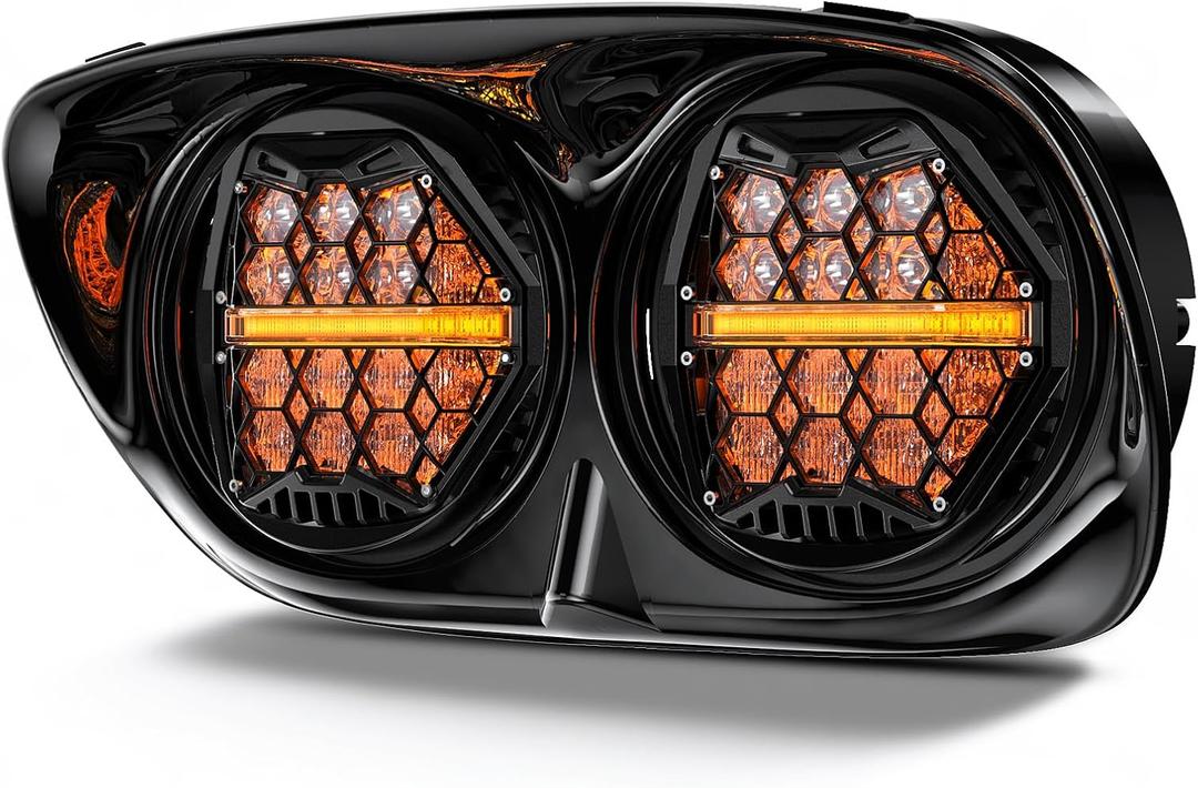 LX-LIGHT DOT Approved 270 LED Dual Headlight with High Low Beam Amber DRL Compatible with Road Glide 2003-2014, Black