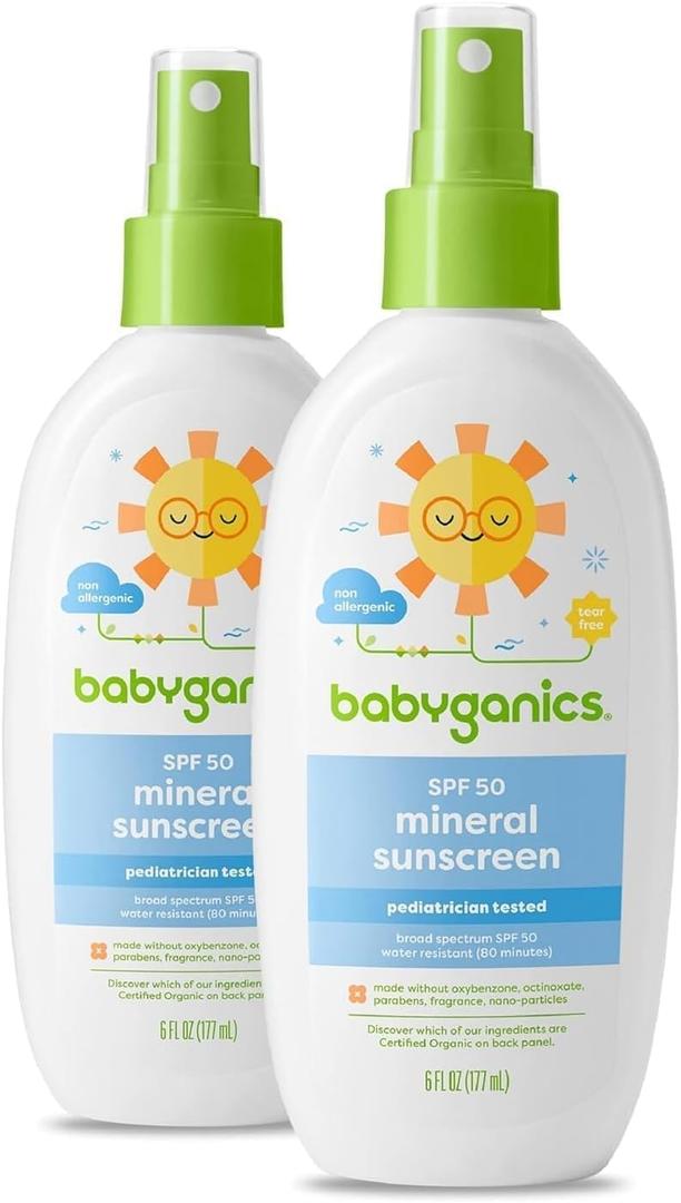 Babyganics SPF 50 Baby Sunscreen Spray | UVA UVB Protection | Octinoxate & Oxybenzone Free | Water Resistant, Unscented, 6 Fl Oz (Pack of 2)