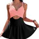 AI'MAGE Women's One Piece Swimdress V Neck Tie Back Skirt Swimsuit Push Up Tummy Control Bathing Suits (XX-Large)