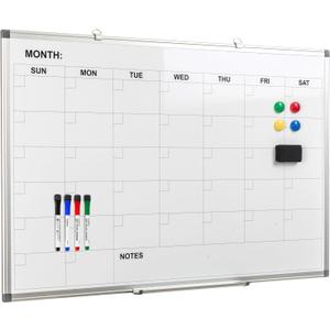 Comix Magnetic Dry Erase Calendar Whiteboard, 36 x 24 Inches Monthly Calendar Dry Erase Board for Wall, Aluminum Frame Planner White Board with Dry Erase Markers, Eraser, Magnets