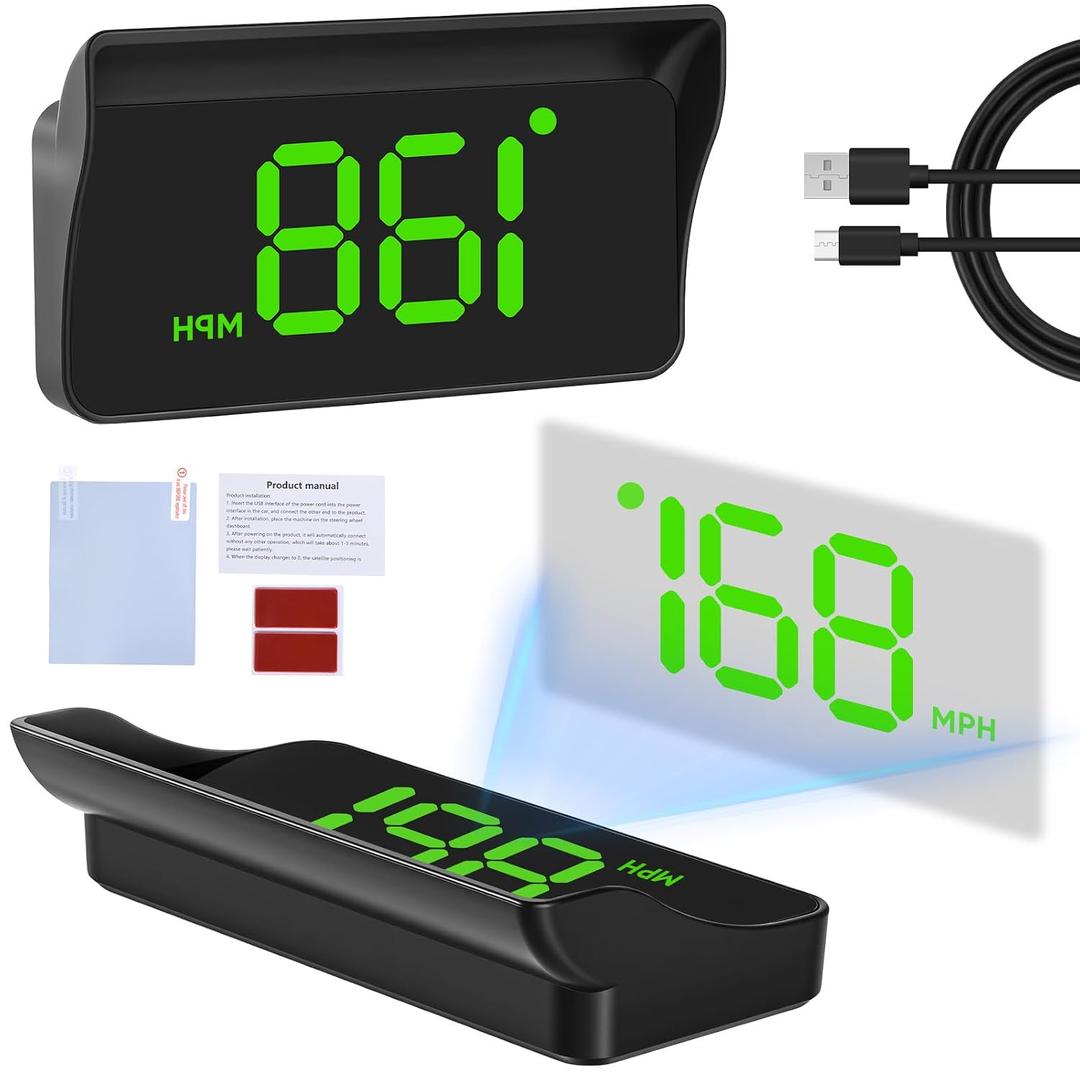 Heads Up Display for Cars Windshield, GPS Speedometer MPH, Car HUD Digital Speedometer for Car Truck Motor, USB Cable Plug & Play, Automatic Brightness Adjustment, Large Font Display (H1-Green)