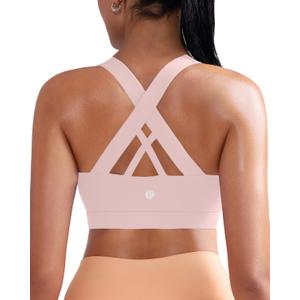 RUNNING GIRL Sports Bra for Women, Criss-Cross Back Padded Strappy Sports Bras Medium Support Yoga Bra with Removable Cups (Large)