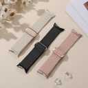Maledan Braided Stretchy Band Compatible with Google Pixel Watch 4 3 41mm/ Pixel Watch 2 1 Band for Women Men, 3 Pack Soft Nylon Breathable Sport Replacement Strap for Google Smartwatch 41mm Accessory, Black Starlight Pink