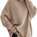 imesrun Womens Turtleneck Oversized Sweater Batwing Chunky Pullover Sweater Casual Fall Loose Knit Jumper Top (Small, Khaki)