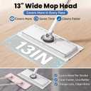 13" Wide Flat Mop with Snap-Grip Cloth Lock, Disposable Clamp Mop | Sweeper & Mop Kit with Dry and Wet Multi-Surface Floor Cleaner, Includes 2 Reusable Cloths, Ideal for Hardwood, Tile Floor