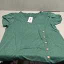 Vislily Womens Summer Tops Casual V Neck T Shirts Trendy Petal Short Sleeve Button Decor Tunics Blouses Tee Tunics 1XL