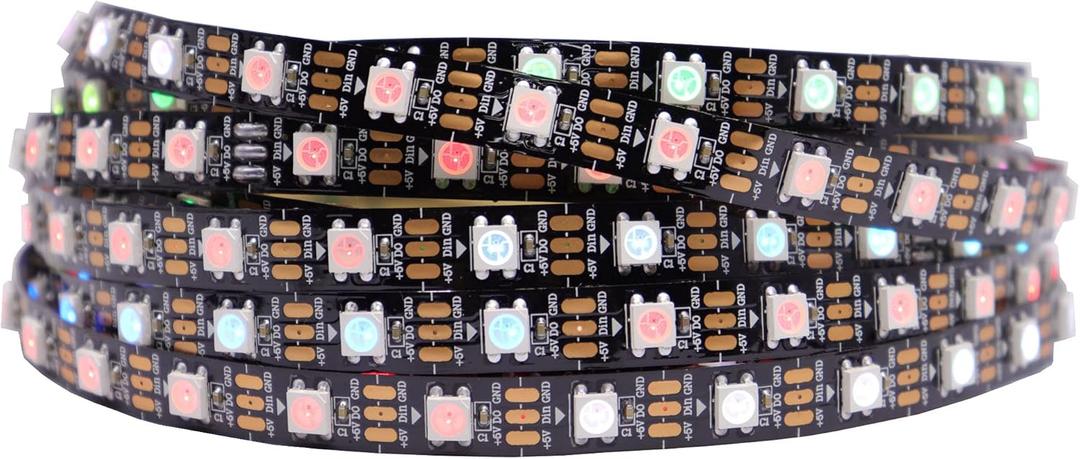 WS2812B IC RGB 5050SMD ECO Individual Addressable LED Strip Light, 16.4FT 300LED 60LED/m Flexible Full Color IP30 DC5V Black PCB for DIY Project (No Power Adapter or Controller)