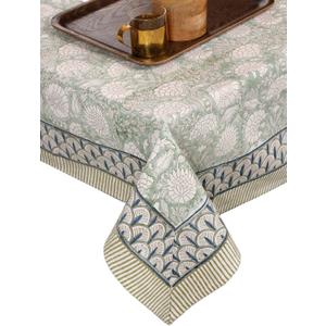 ATOSII Jade 100% Cotton Boho Rectangle Summer Tablecloth, Block Print Floral Table Cloth Linen for Dining, Parties, Weddings, Outdoors Table Decor I 60 X 90 Inches I 6 Seater I