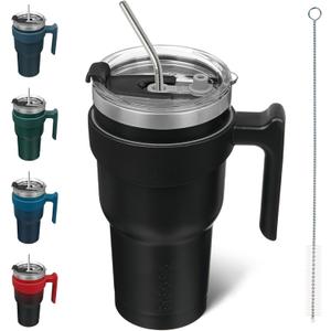 BJPKPK Tumbler With Handle 30 oz Stainless Steel Double Wall Insulated Tumbler Cups With Lid And Straw,Black