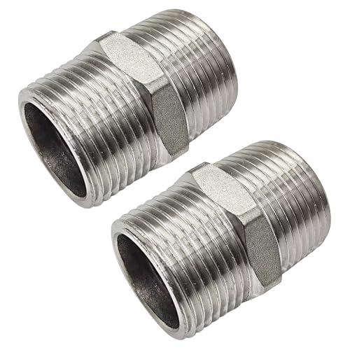 JoyTube 1" Male to 1" Male NPT Hex Nipple, Pipe Fittings 304 Stainless Steel Threaded (Pack of 2)