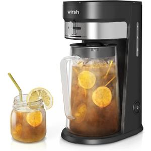 wirsh Iced Tea Maker with 3QT Pitcher, Iced Coffee Maker with Strength Control and Reusable Filter, Perfect For Iced Coffee, Latte, Tea, Lemonade, Flavored Water, Black