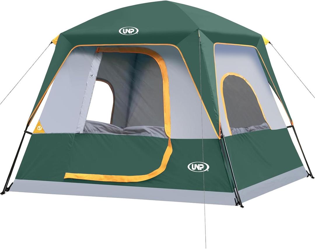 UNP 2/4/6/8 Person Tent, Portable Cabin Tent, Camping Tent 4-Person Easy Set Up, Waterproof with Top Rainfly for Outdoor Camping/Hiking (Dark Green)