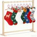 TangFee Wooden Christmas Stocking Holder Stand, 8 Hooks Wood Xmas Stocking Hanger Floor Stands, 101x26x88Cm/39 * 10 * 34Inch