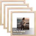 KINLINK 10x10 Picture Frame, Natural Square Solid Wood Frames for Pictures 6x6 with Mat or 10x10 without Mat, Wall and Tabletop Display Photo Frames Natural Wood 4 Pack
