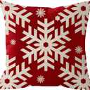 Throw Pillow Cover Merry Christmas Beautiful Snowflakes Red Linen Home Decor Square Cushion Pillowcase 26x26 in (7)