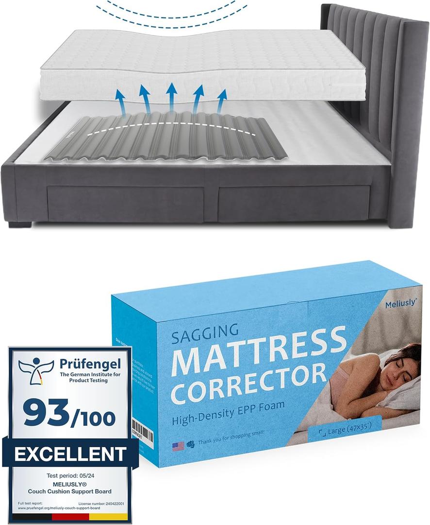 Premium Saggy Mattress Support (Large) Extra Firm Sagging Mattress Support Pad, Firming Pad to Fix Sagging and Sinking and Improve Firmness, Corrector Insert to Help with Back Pain by Meliusly