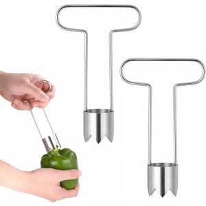 2pcs Red Bell Pepper Seed Corer Upgraded T Shaped Corer Tool 304 Stainless Steel Multifunctional Fruit and Vegetable Core Remover Kitchen Gadgets for Pepper Pineapple Pear
