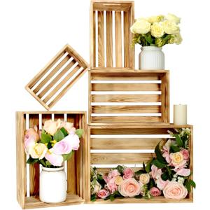 5 Pcs Decorative Wood Crates for Display, 5 Size Large Farmhouse Wooden Basket for Storage Container and Decorations, Rustic Nesting Crates Decor Boxes with Handle