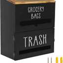2 in 1 Trash Bag Dispenser, Double Wall Mounted,Wood Trash Bag Holder, used in kitchen, garage, laundry room, can store Environmentally friendly food bags and garbage bags (Black)