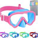 Vvinca Kids Swim Goggles with Nose Cover, Snorkel Diving Mask Fabric Strap Anti Fog Anti Shattered Lens Goggles for Kids 3-15 (01-pink Blue)