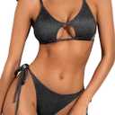 ZAFUL Cutout Bikini Sets for Women Metallic Shiny Two Piece Swimwear String Triangle Bathing Suit Criss Cross Back Swimsuit, Medium