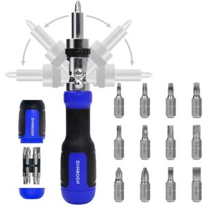 SHARDEN Ratchet Screwdriver 13-in-1 Multi Screwdriver Tool All in One Ratcheting Screwdriver Set with Phillips, Flat Head, Torx, Hex, Square, 180 Degree Pivoting Adjustable Angle Screw Driversets Set (Blue)