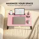 BUYIFY Foldable Laptop Bed Desk for Couch, Sofa - Large Lap Desk Tray Table with Cup Holder and Tablet Slot - Portable Notebook Stand for Eating, Writing, Studying and WFH (Pink)