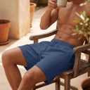TACVASEN Mens Corduroy Shorts Casual 6" Inseam Summer Beach Elastic Waist Drawstring Lightweight Shorts with Pockets (Blue, L)