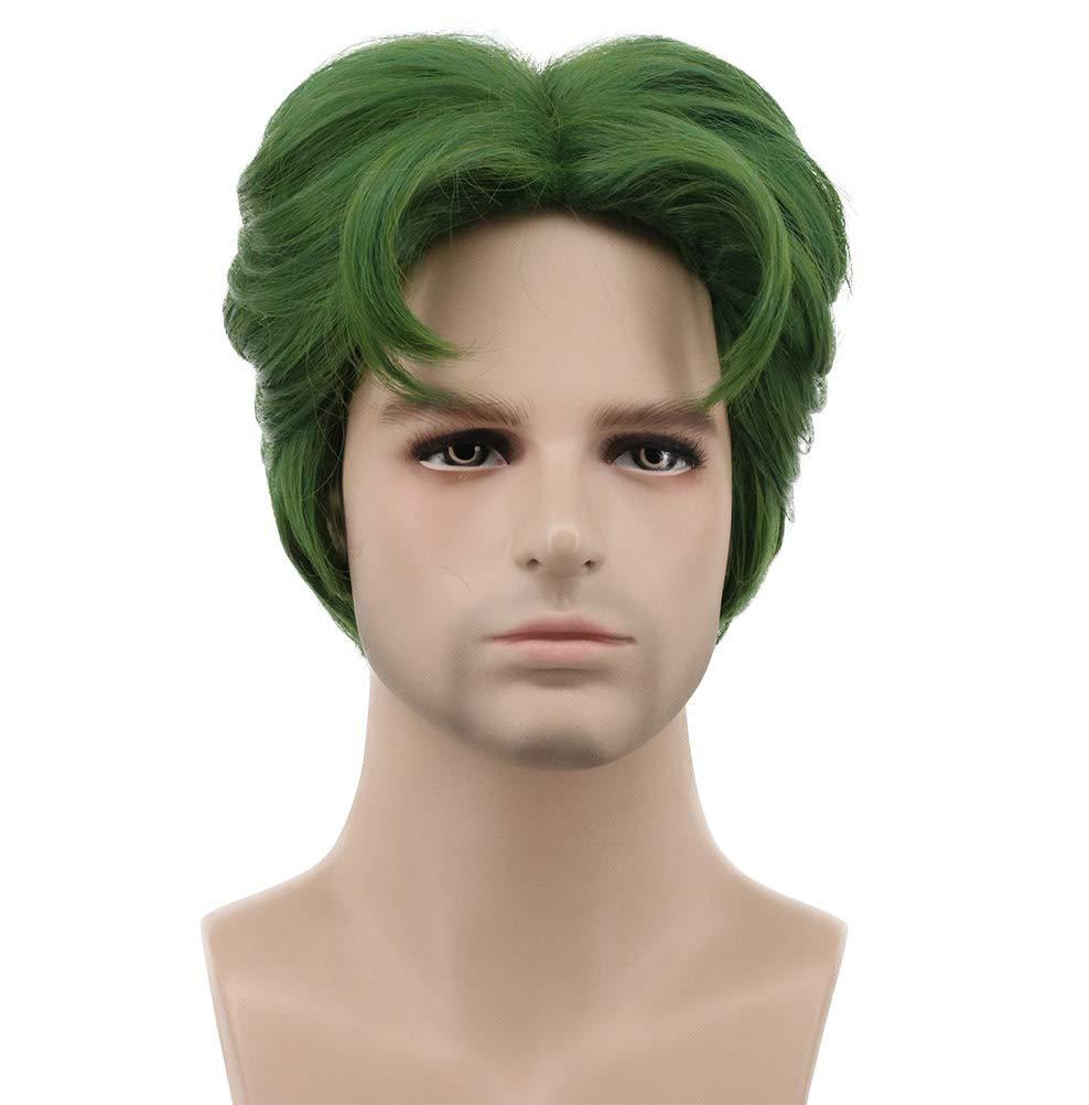 karlery 5 Inches Short Curly Men Fluffy Dark Green Halloween Party Cosplay Costume Wig