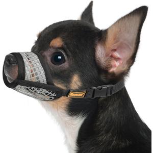 Mayerzon Dog Muzzle for Biting, Patented Soft Breathable Mesh Muzzle for Small Medium Dogs Chihuahua Dachshund Poodle, Adjustable Mouth Cover for Grooming, Chewing, Vet Visits (Black Trim, XS) (XS-(Snout Cir 5"-6"))