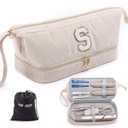 Initial Personalized Hair Dryer Case,Double-Layer Hair Tools Travel Carrying Case for Shark FlexStyle/SmoothStyle with Hair Dryer Bag - Hair Air Wrap Dryer Case Flat Curling Iron Travel Organizer (Ivory)