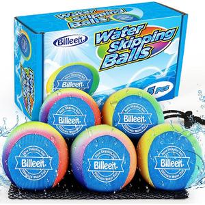 Billeeit 5Pcs Water Skipping Balls Set for Pool Play, Multi-Colored Splash Water Bouncing Balls, Fun Water Pool Beach Swim Toys & Games for Kids 3+ 4-8-12 and Adults