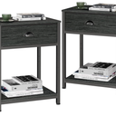 Furologee Nightstands Set of 2, Industrial End Table with Fabric Drawer&Storage Shelf, Small Bedside Table Organizer for Small Space for Living Room, Tall 23.6" Night Stand for Bedroom, Black Oak