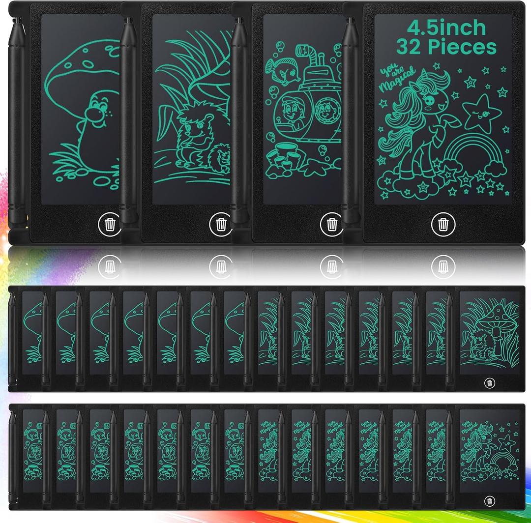 Zhehao 32 Pcs Mini LCD Writing Tablet 4.5 Inch Educational Toys Learning Writing Pad Erasable Drawing Pad Reusable Toy Gift Preschool Art Board for Birthday Favor(Black)