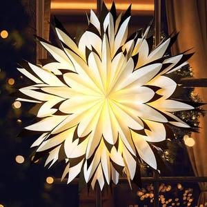 SUNBEAUTY 24 Inch Paper Snowflakes Christmas Snowflake Paper Star Lanterns with Lights Snowflake Lights Frozen Party Hanging Decoration for Christmas Weddings Christmas Trees Birthday