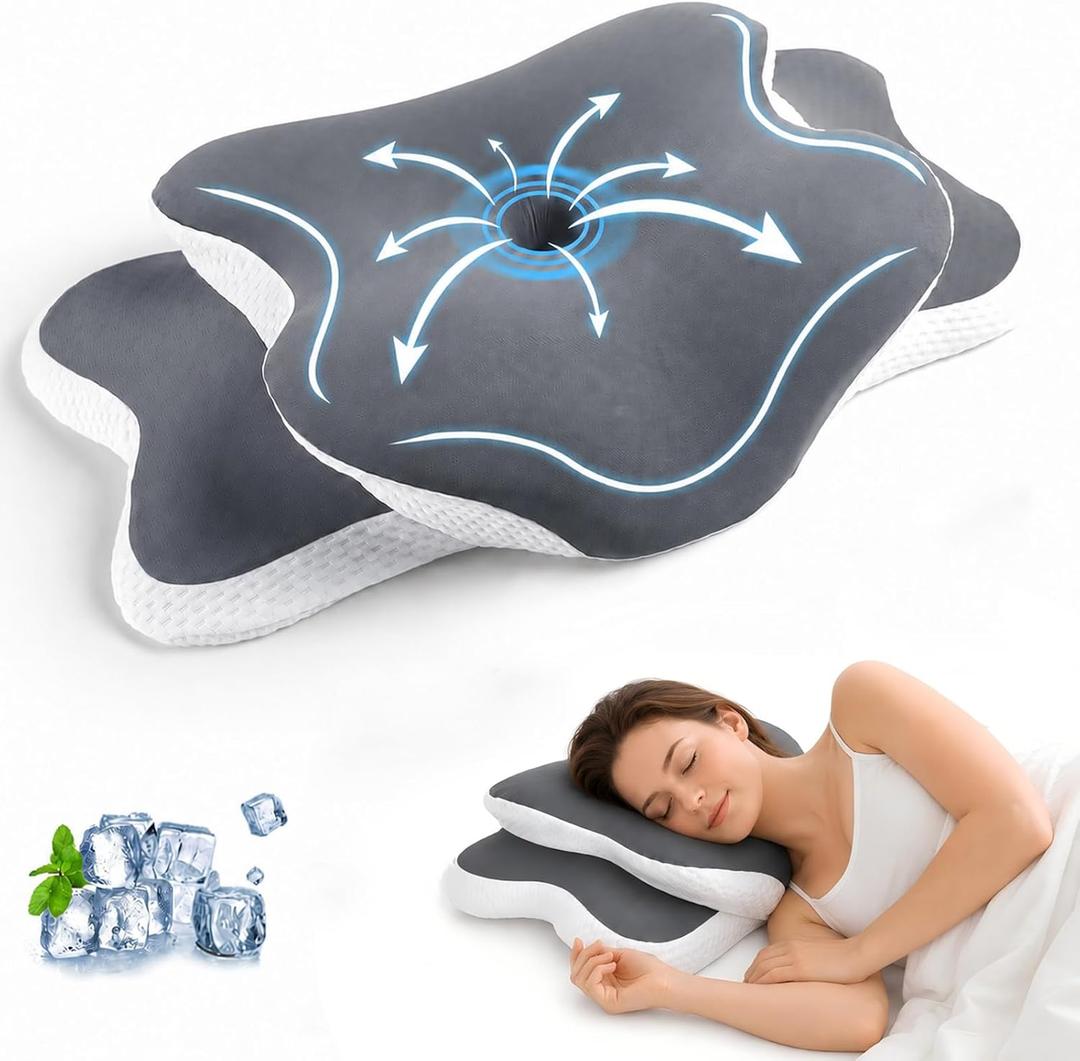 Cervical Neck Pillow for Pain Relief, Ergonomic Memory Foam Neck Support Pillow for Sleeping, Cooling Comfort Designed for Side Back Stomach Sleepers