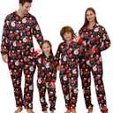 ANGELGGH Family Matching Christmas Onesie Pajamas, Vacation Cute Printed One Piece Pajamas, Xmas Hooded Holiday Sleepwear (8-10 Years, Joy Santa)